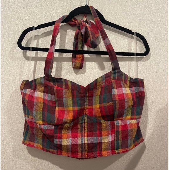 AMERICAN EAGLE Plaid Halter Crop Top - Picture 1 of 4